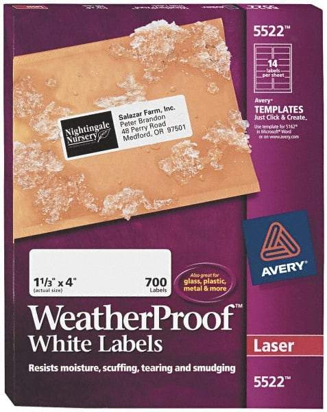 AVERY - 4" Long, White Polyester Shipping Label - For Laser Printers - Benchmark Tooling