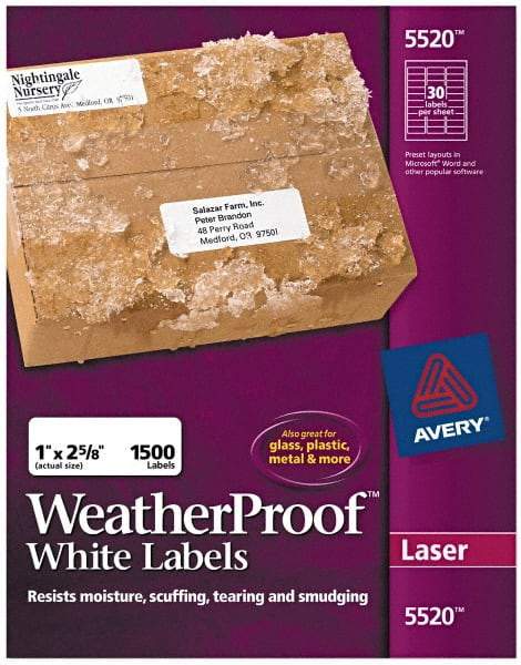 AVERY - 1" Wide x 2-5/8" Long, White Polyester Shipping Label - For Laser Printers - Benchmark Tooling