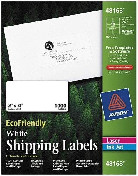 AVERY - 2" Wide x 4" Long, White Paper Shipping Label - For Laser/Inkjet Printers - Benchmark Tooling