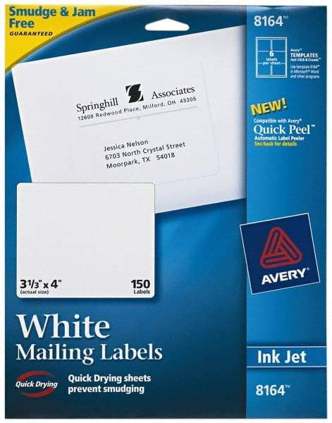 AVERY - 4" Long, White Shipping Label - For Inkjet Printers - Benchmark Tooling