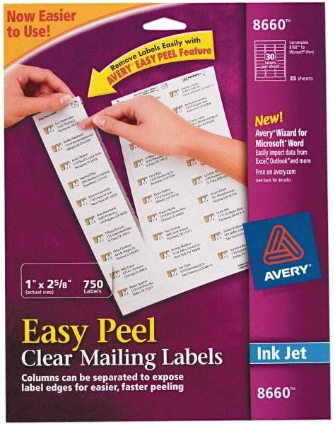 AVERY - 1" Wide x 2-5/8" Long, Clear Shipping Label - For Inkjet Printers - Benchmark Tooling