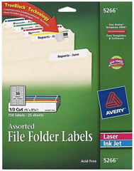 AVERY - 0.6" Wide x 3-7/16" Long, White/Blue/Green/Red/Yellow Paper File Folder Label - For Laser/Inkjet Printers - Benchmark Tooling