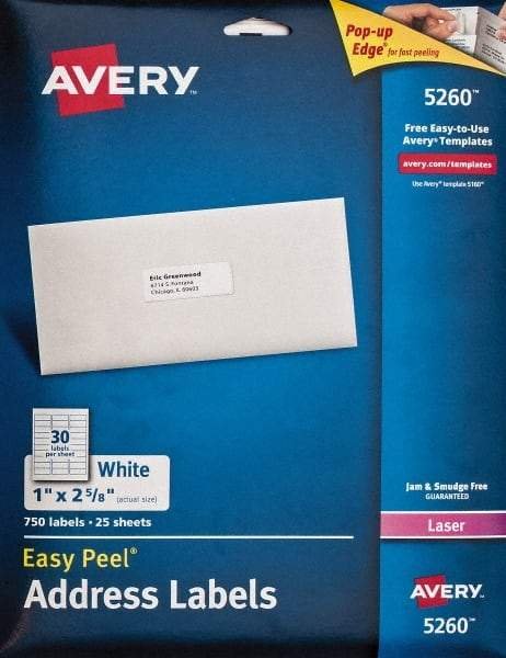 AVERY - 1" Wide x 2-5/8" Long, White Paper Shipping Label - For Laser Printers - Benchmark Tooling