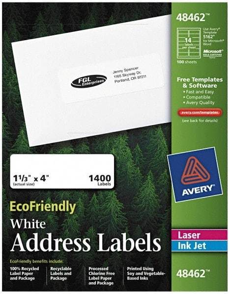 AVERY - 4" Long, White Paper Return Address Label - For Laser/Inkjet Printers - Benchmark Tooling