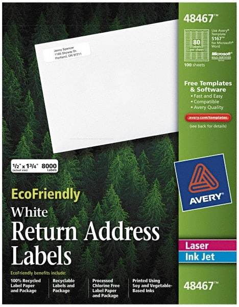 AVERY - 1-3/4" Long, White Paper Return Address Label - For Laser/Inkjet Printers - Benchmark Tooling