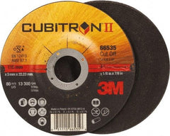 3M - 36 Grit, 4-1/2" Wheel Diam, 1/8" Wheel Thickness, 7/8" Arbor Hole, Type 27 Depressed Center Wheel - Ceramic, Resinoid Bond, S Hardness, 13,300 Max RPM - Benchmark Tooling