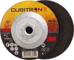 3M - 36 Grit, 4-1/2" Wheel Diam, 1/8" Wheel Thickness, Type 27 Depressed Center Wheel - Ceramic, Resinoid Bond, S Hardness, 13,300 Max RPM - Benchmark Tooling
