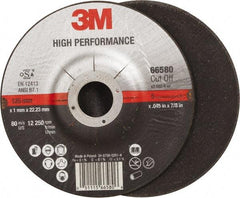 3M - 36 Grit, 5" Wheel Diam, 7/8" Arbor Hole, Type 27 Depressed Center Wheel - Ceramic, Resinoid Bond, R Hardness, 12,250 Max RPM - Benchmark Tooling