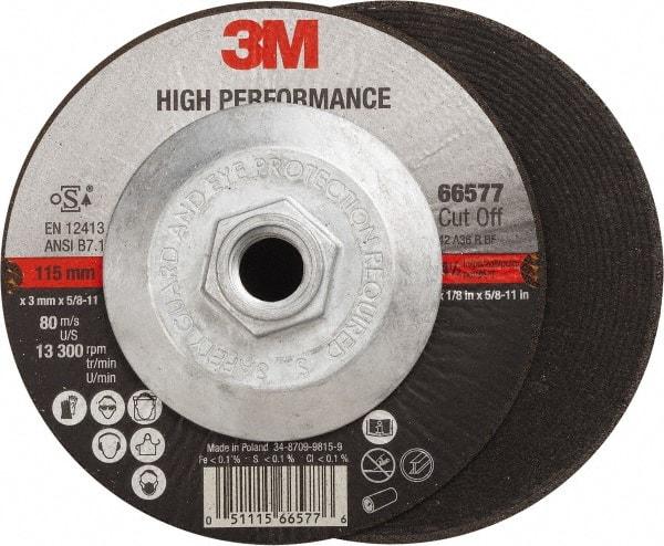 3M - 60 Grit, 4-1/2" Wheel Diam, 1/8" Wheel Thickness, Type 27 Depressed Center Wheel - Ceramic, Resinoid Bond, R Hardness, 13,300 Max RPM - Benchmark Tooling