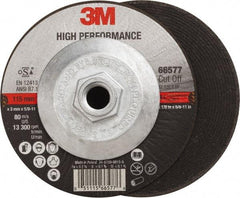 3M - 60 Grit, 4-1/2" Wheel Diam, 1/8" Wheel Thickness, Type 27 Depressed Center Wheel - Ceramic, Resinoid Bond, R Hardness, 13,300 Max RPM - Benchmark Tooling