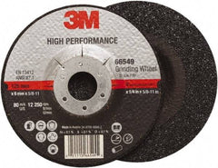 3M - 36 Grit, 5" Wheel Diam, 1/4" Wheel Thickness, Type 27 Depressed Center Wheel - Ceramic, Resinoid Bond, 12,250 Max RPM, Compatible with Angle Grinder - Benchmark Tooling