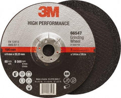 3M - 36 Grit, 7" Wheel Diam, 1/4" Wheel Thickness, 7/8" Arbor Hole, Type 27 Depressed Center Wheel - Ceramic, Resinoid Bond, 8,500 Max RPM, Compatible with Angle Grinder - Benchmark Tooling