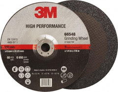 3M - 36 Grit, 9" Wheel Diam, 1/4" Wheel Thickness, 7/8" Arbor Hole, Type 27 Depressed Center Wheel - Ceramic, Resinoid Bond, 6,650 Max RPM, Compatible with Angle Grinder - Benchmark Tooling