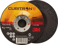 3M - 36 Grit, 4-1/2" Wheel Diam, 1/4" Wheel Thickness, 7/8" Arbor Hole, Type 27 Depressed Center Wheel - Ceramic, Resinoid Bond, 13,300 Max RPM, Compatible with Angle Grinder - Benchmark Tooling