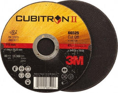 3M - 4-1/2" 60 Grit Ceramic Cutoff Wheel - 0.045" Thick, 7/8" Arbor, 13,300 Max RPM, Use with Angle Grinders - Benchmark Tooling