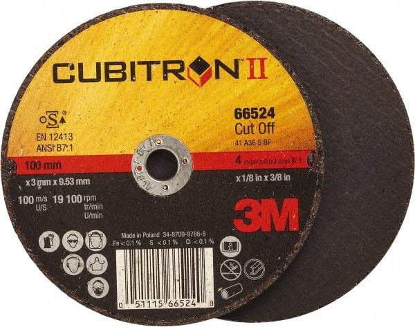 3M - 4" 36 Grit Ceramic Cutoff Wheel - 1/8" Thick, 3/8" Arbor, 19,100 Max RPM, Use with Angle Grinders - Benchmark Tooling