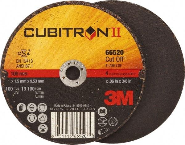 3M - 4" 36 Grit Ceramic Cutoff Wheel - 0.06" Thick, 3/8" Arbor, 19,100 Max RPM, Use with Angle Grinders - Benchmark Tooling