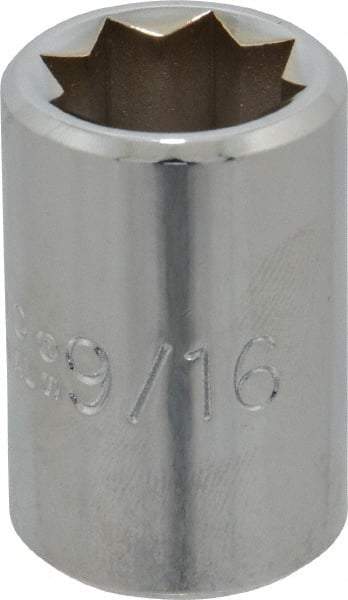 Proto - 9/16", 1/2" Drive, Standard Hand Socket - 8 Points, 1-1/2" OAL, Alloy Steel, Chrome Finish - Benchmark Tooling