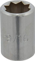 Proto - 9/16", 1/2" Drive, Standard Hand Socket - 8 Points, 1-1/2" OAL, Alloy Steel, Chrome Finish - Benchmark Tooling