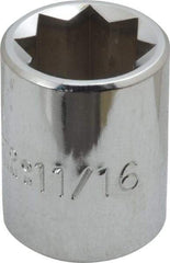 Proto - 11/16", 1/2" Drive, Standard Hand Socket - 8 Points, 1-1/2" OAL, Alloy Steel, Chrome Finish - Benchmark Tooling