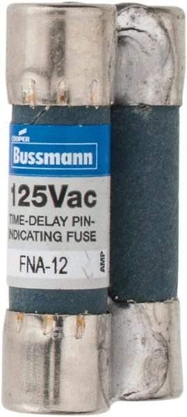 Cooper Bussmann - 125 VAC, 12 Amp, Time Delay Pin Indicator Fuse - Fuse Holder Mount, 1-1/2" OAL, 10 at AC kA Rating, 13/32" Diam - Benchmark Tooling