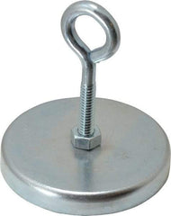 Mag-Mate - 2.63" Diam, 3/8" Cup Height, 2-1/4" Overall Height, 100 Lb Average Pull Force, 100 Lb Max Pull Force, Neodymium Rare Earth Cup Magnet - Loop Style, 1/2" Loop ID, Galvanized - Benchmark Tooling