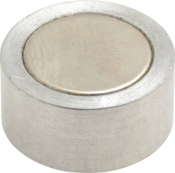 Mag-Mate - 1/4-20 Thread, 1" Diam, 1/2" High, 3.75 Lb Average Pull Force, Neodymium Rare Earth Pot Magnet - 1/4" Tapped Hole Depth, Nickel Plated, Aluminum Insulated - Benchmark Tooling