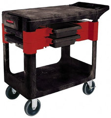 Rubbermaid - 350 Lb Capacity, 2 Shelf Trade Cart - 19" Wide x 38" Deep x 33-3/8" High, Polypropylene, Black/Red - Benchmark Tooling