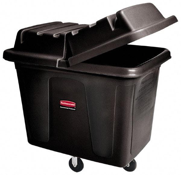 Rubbermaid - 600 Lb Load Capacity, 20 Cu Ft, Polyethylene Cube Truck - 34-1/8" Wide x 48" Long x 36-1/2" High, Black - Benchmark Tooling