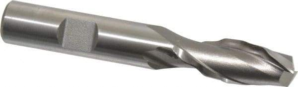 Weldon - 1/2" Diam, 1-1/4" LOC, 2 Flute High Speed Steel Roughing & Finishing Square End Mill - Uncoated, 3-1/4" OAL, 1/2" Shank Diam, Weldon Shank, 30° Helix, Centercutting - Benchmark Tooling