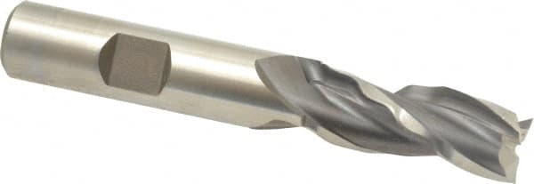 Weldon - 1/2" Diam, 1-1/4" LOC, 3 Flute High Speed Steel Roughing & Finishing Square End Mill - Uncoated, 3-1/4" OAL, 1/2" Shank Diam, Weldon Shank, 30° Helix, Centercutting - Benchmark Tooling