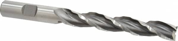 Weldon - 1/2" Diam, 3" LOC, 3 Flute High Speed Steel Roughing & Finishing Square End Mill - Uncoated, 5" OAL, 1/2" Shank Diam, Weldon Shank, 30° Helix, Centercutting - Benchmark Tooling
