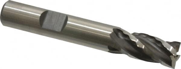 Weldon - 3/8" Diam, 3/4" LOC, 4 Flute High Speed Steel Roughing & Finishing Square End Mill - Uncoated, 2-1/2" OAL, 3/8" Shank Diam, Weldon Shank, 30° Helix, Non-Centercutting - Benchmark Tooling