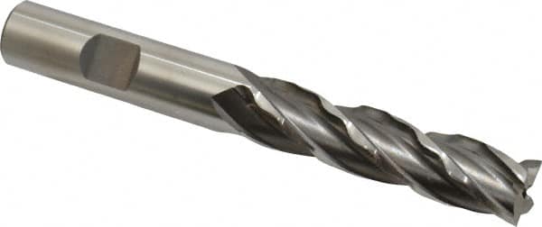 Weldon - 1/2" Diam, 2" LOC, 4 Flute High Speed Steel Roughing & Finishing Square End Mill - Uncoated, 4" OAL, 1/2" Shank Diam, Weldon Shank, 30° Helix, Non-Centercutting - Benchmark Tooling