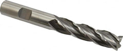 Weldon - 1/2" Diam, 2" LOC, 4 Flute High Speed Steel Roughing & Finishing Square End Mill - Uncoated, 4" OAL, 1/2" Shank Diam, Weldon Shank, 30° Helix, Non-Centercutting - Benchmark Tooling