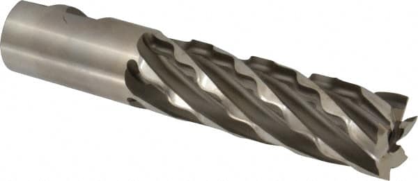 Weldon - 1-1/4" Diam, 4" LOC, 6 Flute High Speed Steel Roughing & Finishing Square End Mill - Uncoated, 6-1/2" OAL, 1-1/4" Shank Diam, Weldon Shank, 30° Helix, Non-Centercutting - Benchmark Tooling