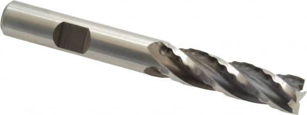 Weldon - 3/8" Diam, 1-3/8" LOC, 4 Flute High Speed Steel Roughing & Finishing Square End Mill - Uncoated, 3-1/8" OAL, 3/8" Shank Diam, Weldon Shank, 30° Helix, Centercutting, Regular Length - Benchmark Tooling