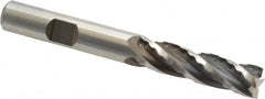 Weldon - 3/8" Diam, 1-3/8" LOC, 4 Flute High Speed Steel Roughing & Finishing Square End Mill - Uncoated, 3-1/8" OAL, 3/8" Shank Diam, Weldon Shank, 30° Helix, Centercutting, Regular Length - Benchmark Tooling