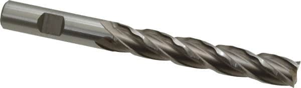 Weldon - 1/2" Diam, 3" LOC, 4 Flute High Speed Steel Roughing & Finishing Square End Mill - Uncoated, 5" OAL, 1/2" Shank Diam, Weldon Shank, 30° Helix, Centercutting, Regular Length - Benchmark Tooling