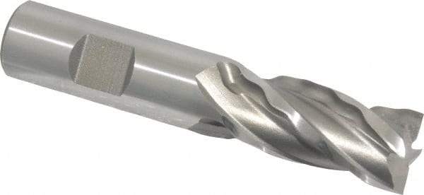Weldon - 3/4" Diam, 1-5/8" LOC, 4 Flute High Speed Steel Roughing & Finishing Square End Mill - Uncoated, 3-7/8" OAL, 3/4" Shank Diam, Weldon Shank, 30° Helix, Centercutting, Regular Length - Benchmark Tooling