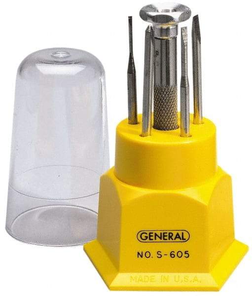 General - 5 Piece Phillips & Slotted Screwdriver Set - Round Shank, Steel Handle, Blade Sizes: Length 1, Bit Sizes: Philips #0, Tip Thickness: 1/25, 1/19, 1/14 & 1/10 - Benchmark Tooling