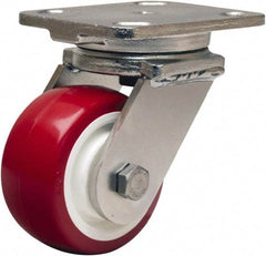 Hamilton - 4" Diam x 2" Wide x 5-5/8" OAH Top Plate Mount Swivel Caster - Polyurethane Mold on Polypropylene, 750 Lb Capacity, Delrin Bearing, 4 x 5" Plate - Benchmark Tooling