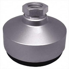 Gibraltar - 995 Lb Capacity, 3/8-16 Thread, 1-1/2" OAL, Stainless Steel Stud, Tapped Socket Mount Leveling Pad - 1-1/4" Base Diam, Stainless Steel Pad, 5/8" Hex - Benchmark Tooling