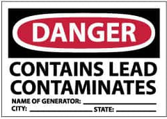 NMC - "Danger - Contains Lead Contaminates - Name of Generator:___ City:___ State:___", 3" Long x 5" Wide, Paper Safety Sign - Rectangle, Use for Hazardous Materials - Benchmark Tooling