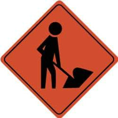 NMC - "Worker Digging", 24" Wide x 24" High, Aluminum Traffic Control Signs - 0.08" Thick, Black on Orange, High Intensity Reflectivity, Diamond, Post Mount - Benchmark Tooling