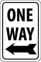 NMC - "One Way", "Left Arrow", 12" Wide x 18" High, Aluminum Parking Lot Traffic Signs - 0.063" Thick, Black on White, Rectangle, Post Mount - Benchmark Tooling