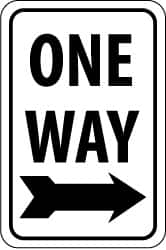 NMC - "One Way", "Right Arrow", 12" Wide x 18" High, Aluminum Parking Lot Traffic Signs - 0.063" Thick, Black on White, Rectangle, Post Mount - Benchmark Tooling
