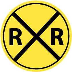 NMC - "R R", "Railroad Crossing Symbol", 30" Wide x 30" High, Aluminum Traffic Control Signs - 0.08" Thick, Black on Yellow, High Intensity Reflectivity, Round, Post Mount - Benchmark Tooling