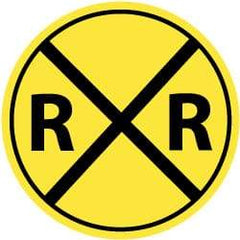 NMC - "R R", "Railroad Crossing Symbol", 30" Wide x 30" High, Aluminum Traffic Control Signs - 0.08" Thick, Black on Yellow, High Intensity Reflectivity, Round, Post Mount - Benchmark Tooling