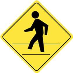 NMC - "Pedestrians Crossing", 24" Wide x 24" High, Aluminum Pedestrian Crossing Signs - 0.08" Thick, Black on Yellow, High Intensity Reflectivity, Diamond, Post Mount - Benchmark Tooling